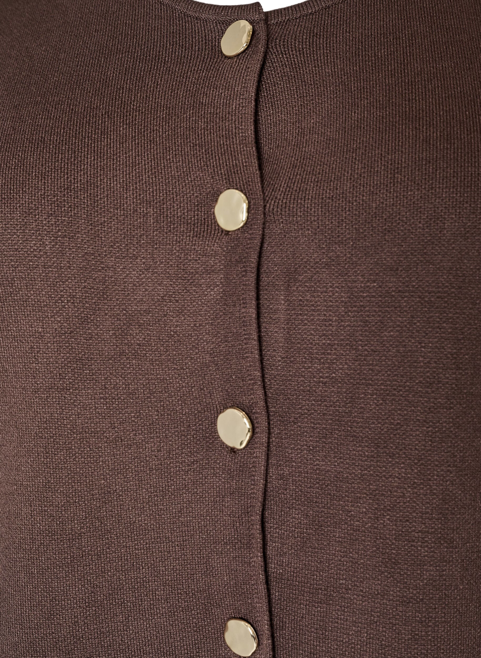 Zizzi&Auml;rml&ouml;s stickad v&auml;st med dekorativa knappar, Brun, Packshot image number 2