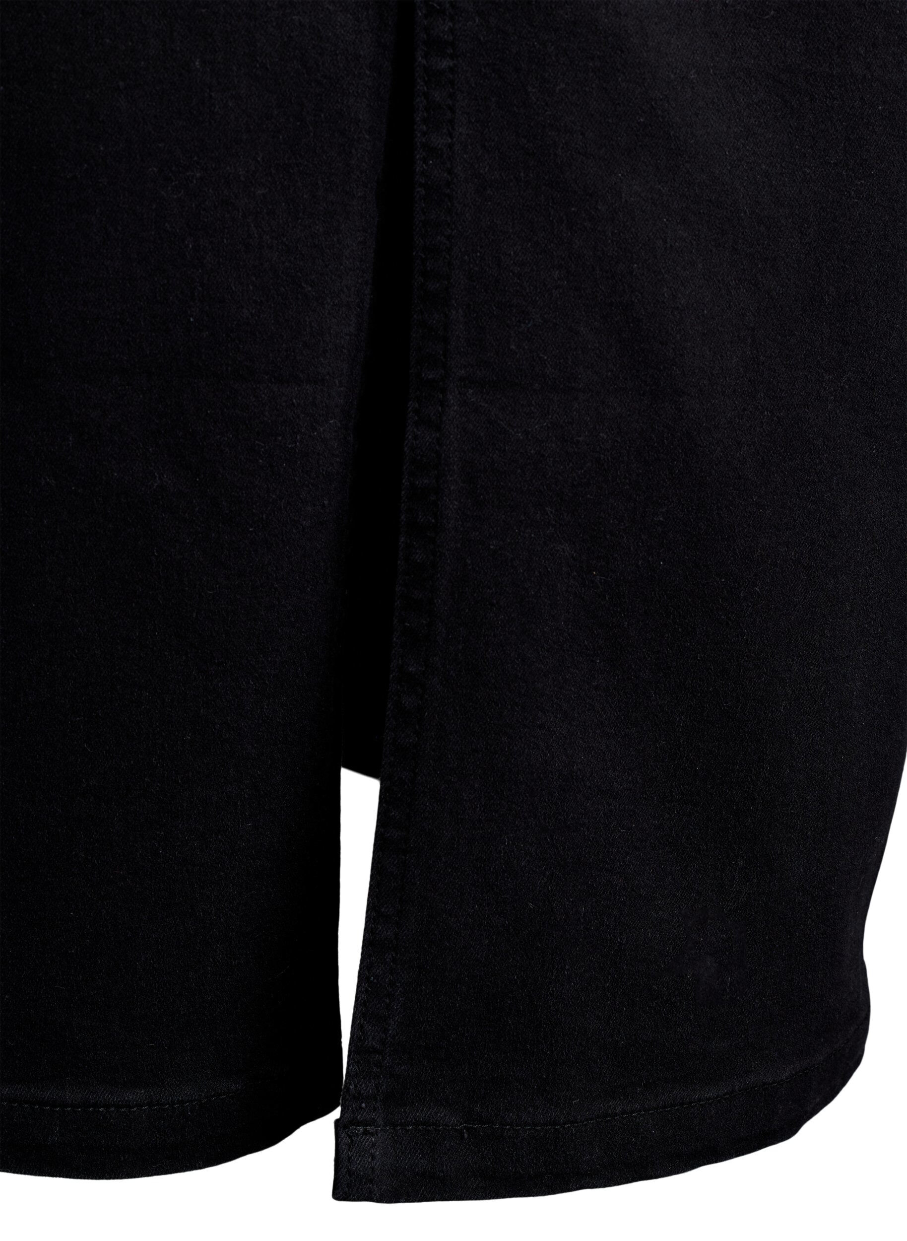 Zizzi Midil&aring;ng denimkjol med en slits framtill, Svart, Packshot image number 4