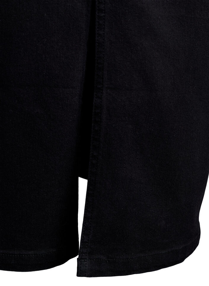 Midil&aring;ng denimkjol med en slits framtill, Svart, Packshot image number 4