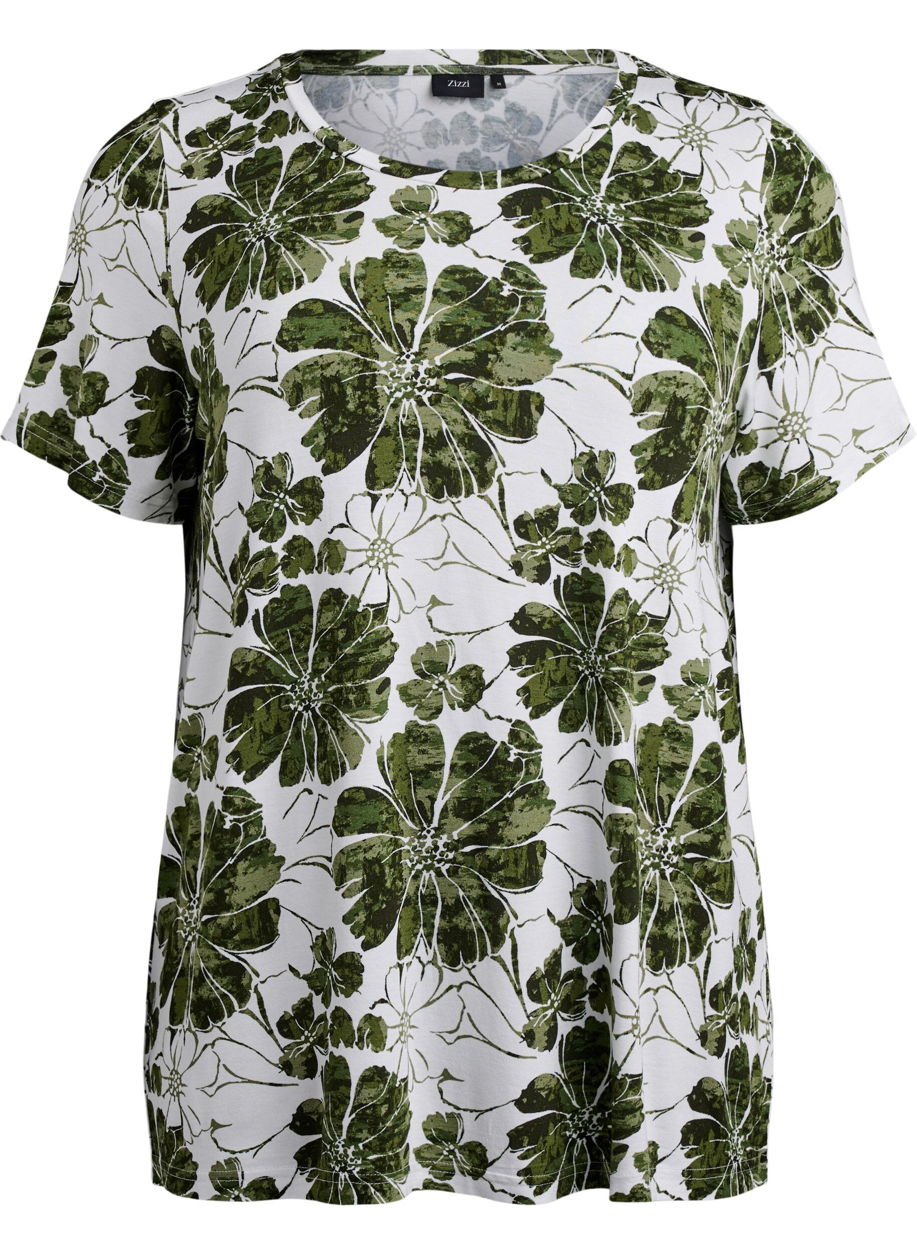 Zizzi T-shirt med blommigt tryck, Gr&ouml;n, Packshot image number 0