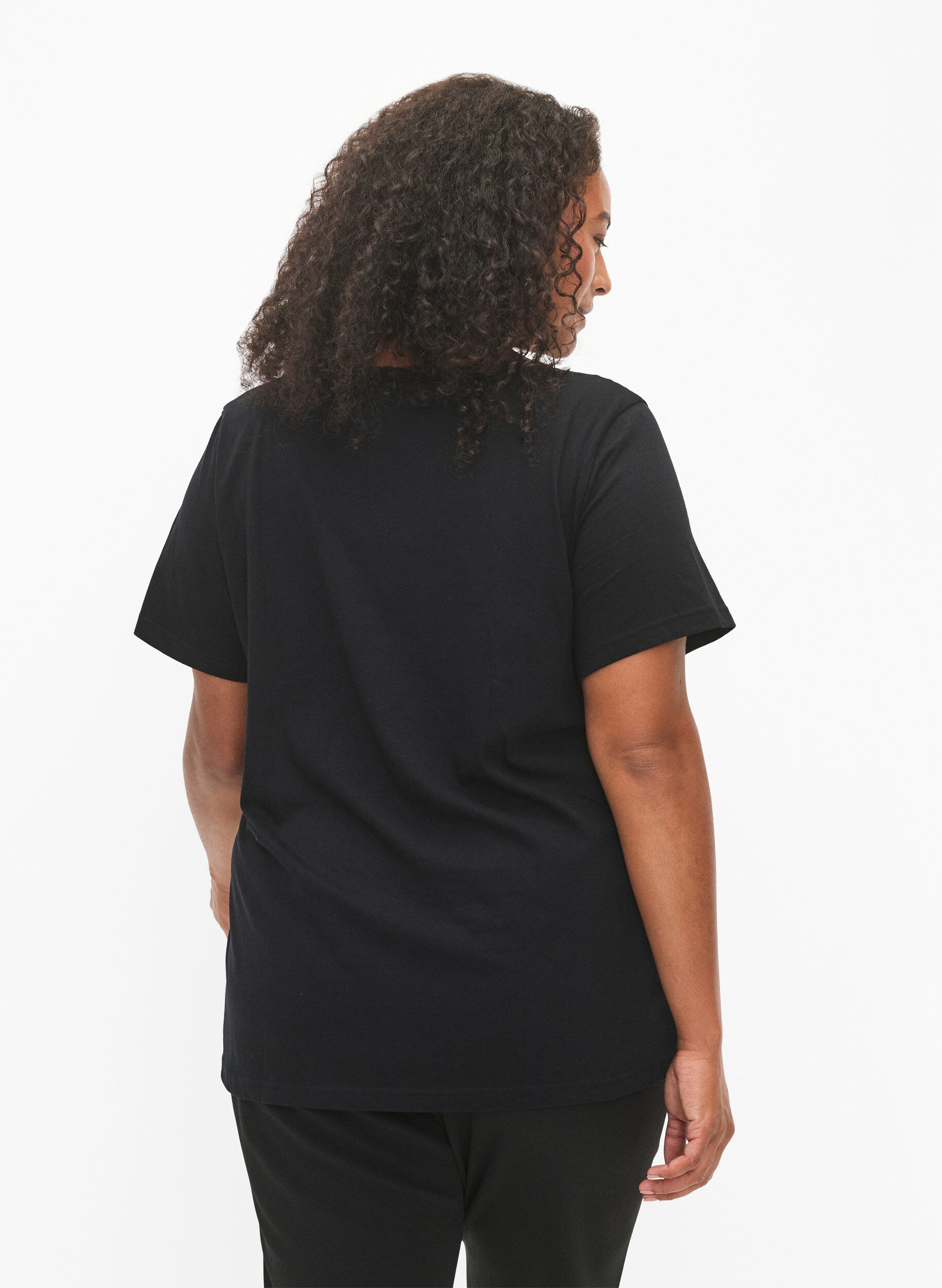 Zizzi T-shirt i bomull med paljetter, Black w. Love, Model image number 1