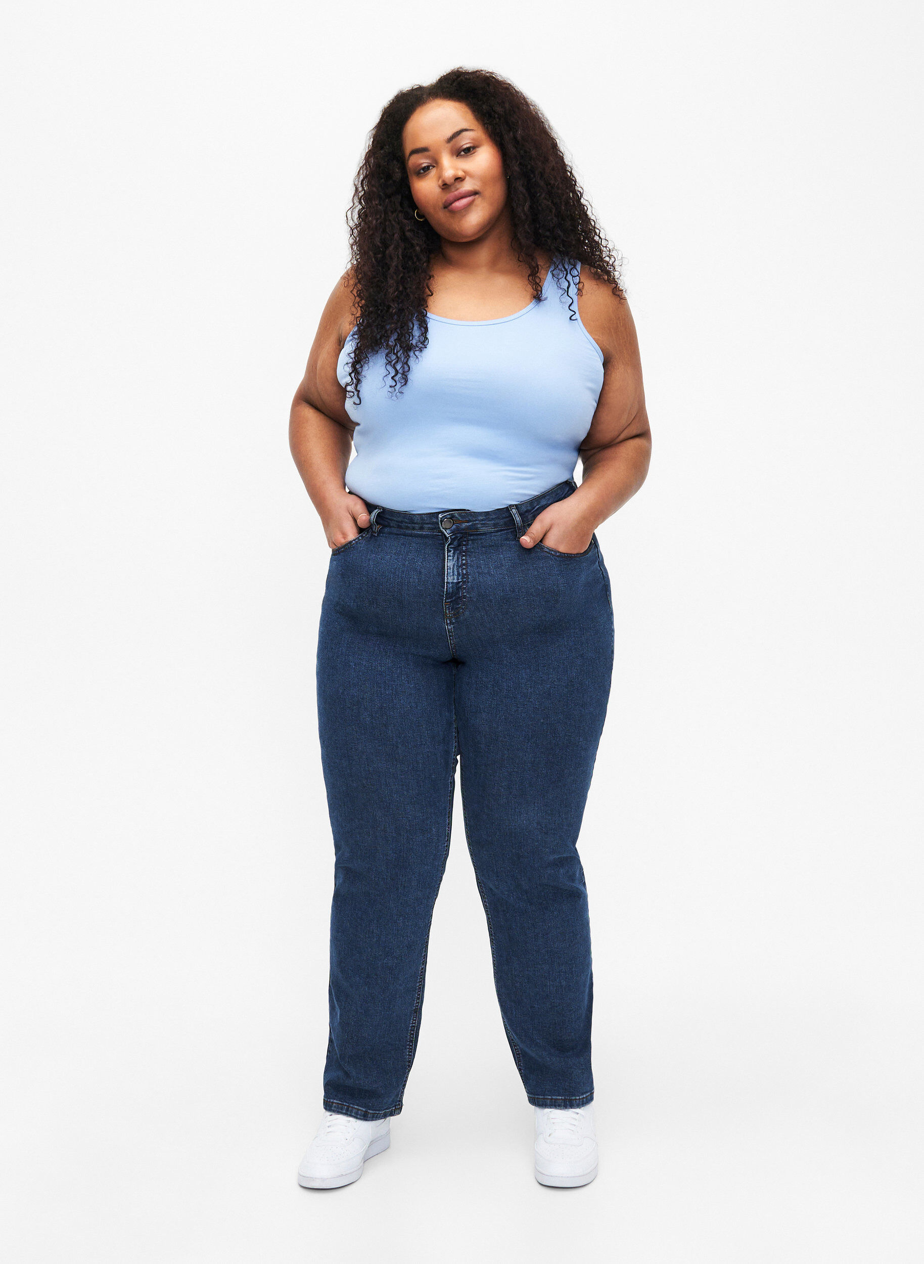 Zizzi Enf&auml;rgat baslinne i bomull, Bl&aring;, Model image number 1