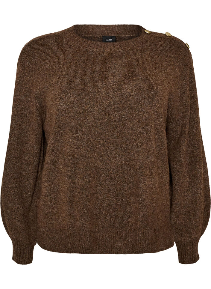 Stickad blus med knappdetalj, Brun, Packshot image number 0