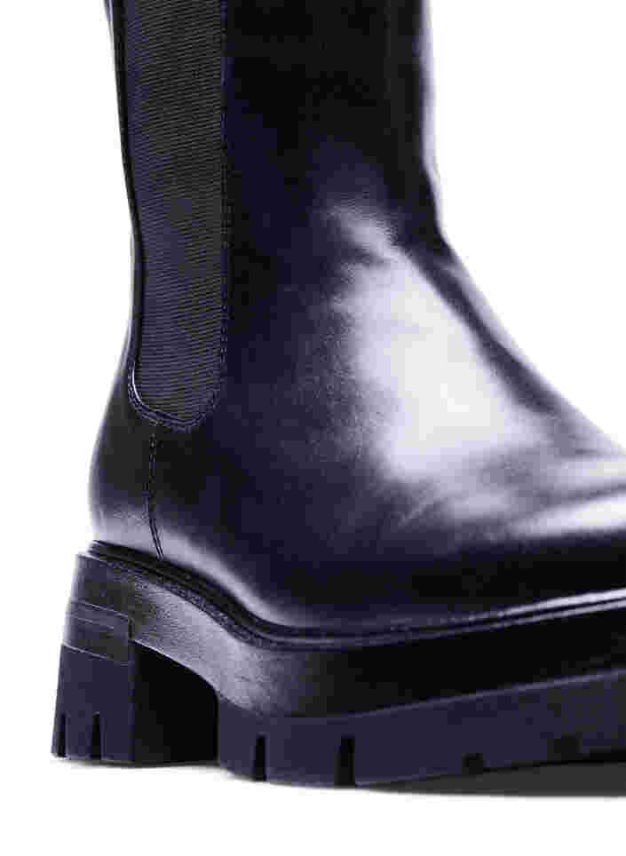 Läderstövlar med bred passform och resår, Black, Packshot image number 2