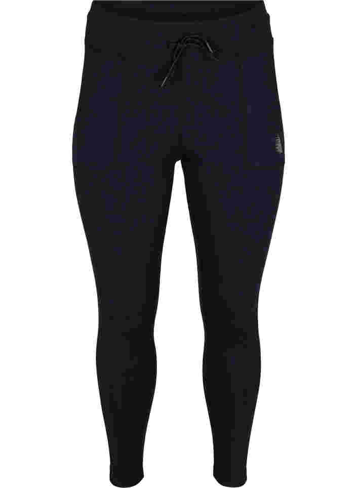 Ankellånga tights med fickor och justerbar snörning, Black, Packshot image number 0