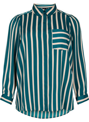 Randig skjorta med långa ärmar, Green Stripe, Packshot image number 0