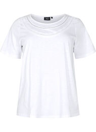T-shirt i bomull med spetsband, Bright White