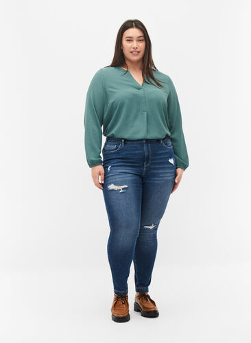 Slitna Amy jeans med super slim fit, Blue denim, Model image number 0