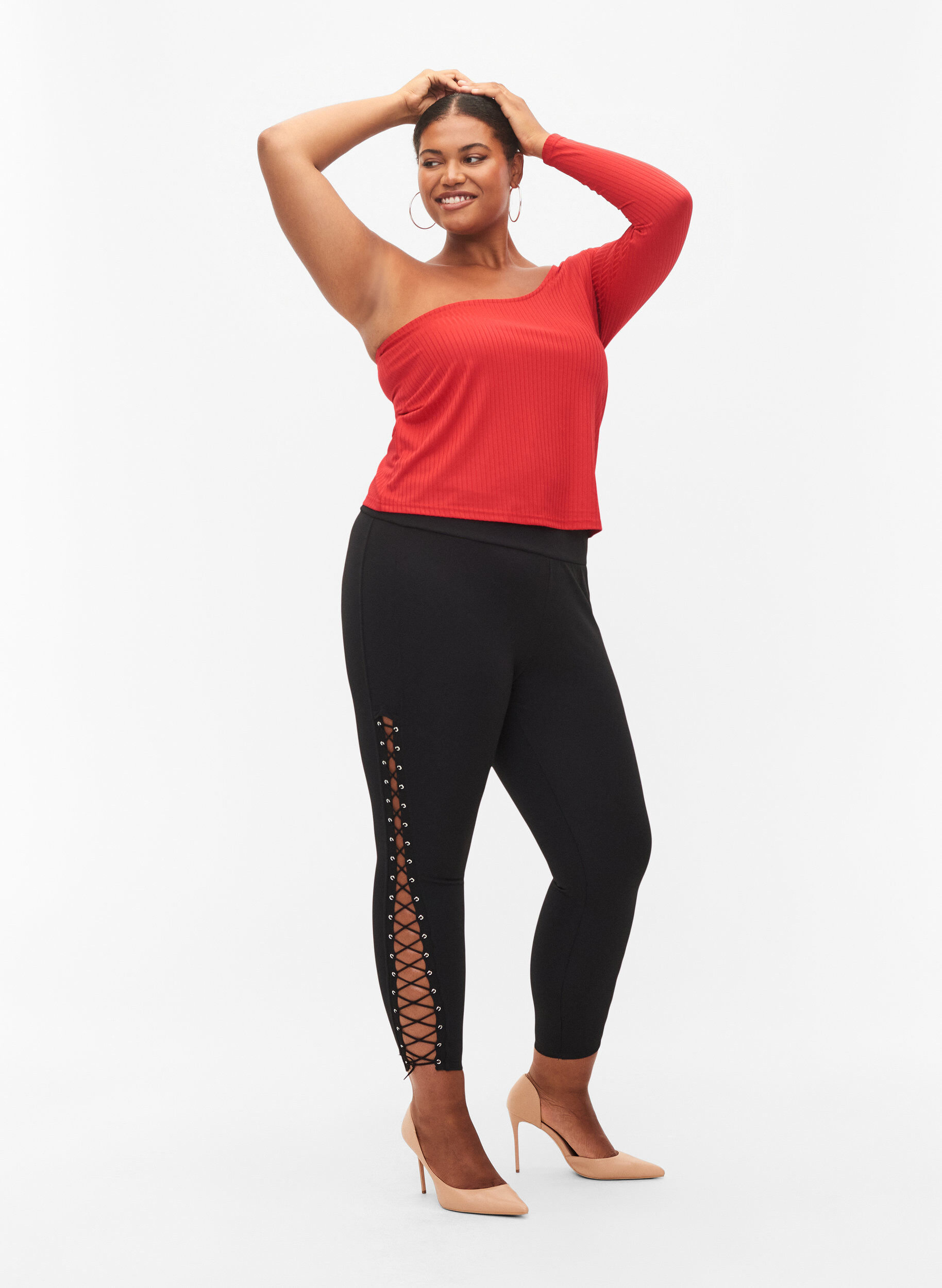 Zizzi One-shoulder-topp, Tango Red, Model image number 3