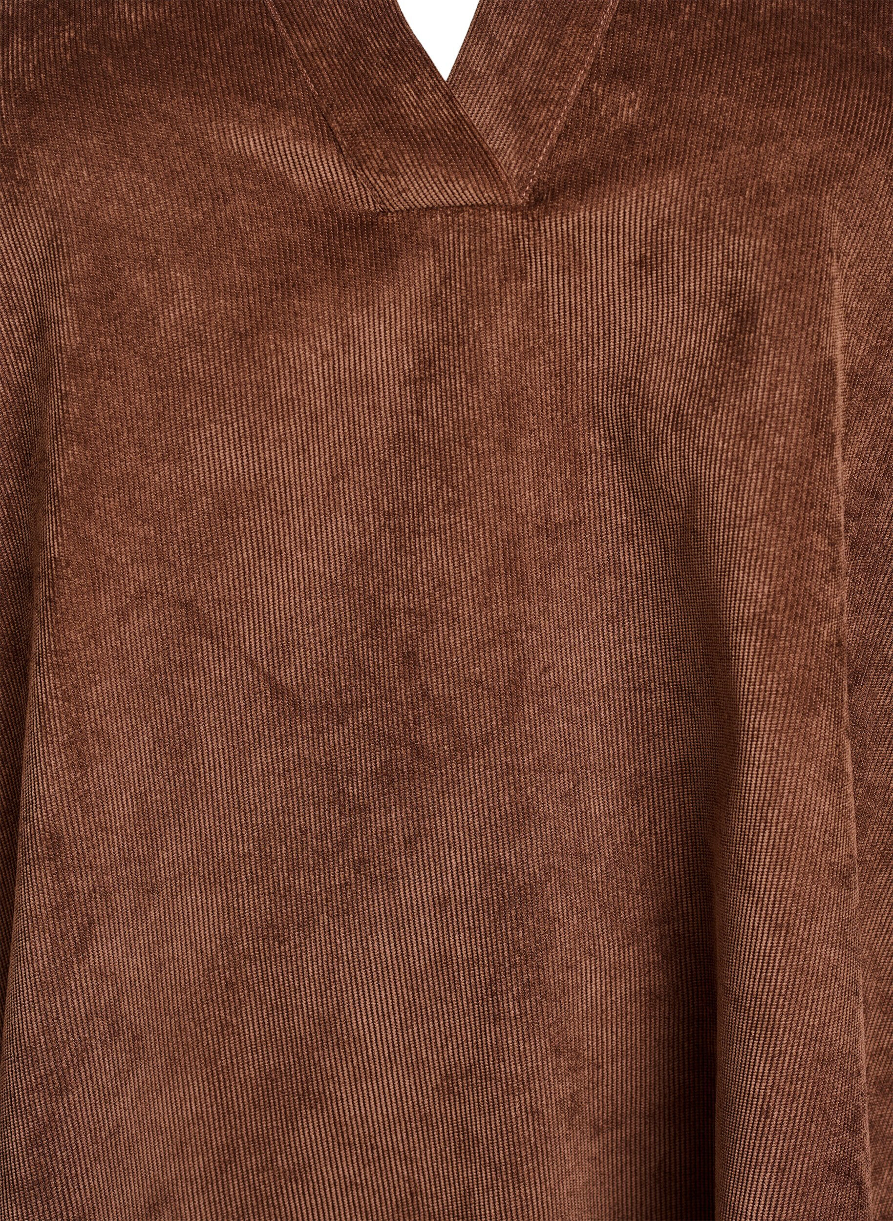 Zizzi Kort sammetskl&auml;nning med l&aring;nga &auml;rmar, Brun, Packshot image number 2