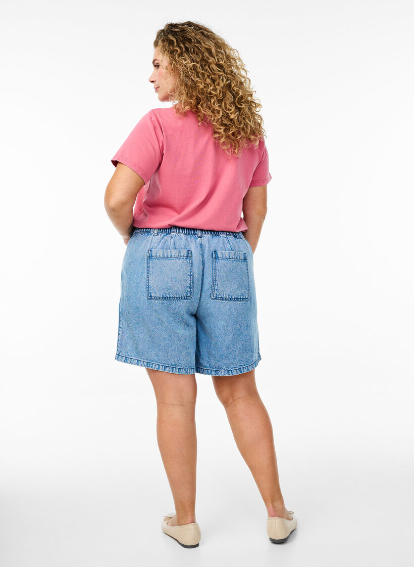 Lösa jeansshorts med hög midja, Blå, Model image number 2
