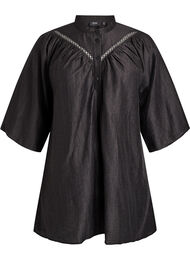 Tunika med virkade detaljer och randig textur, Svart