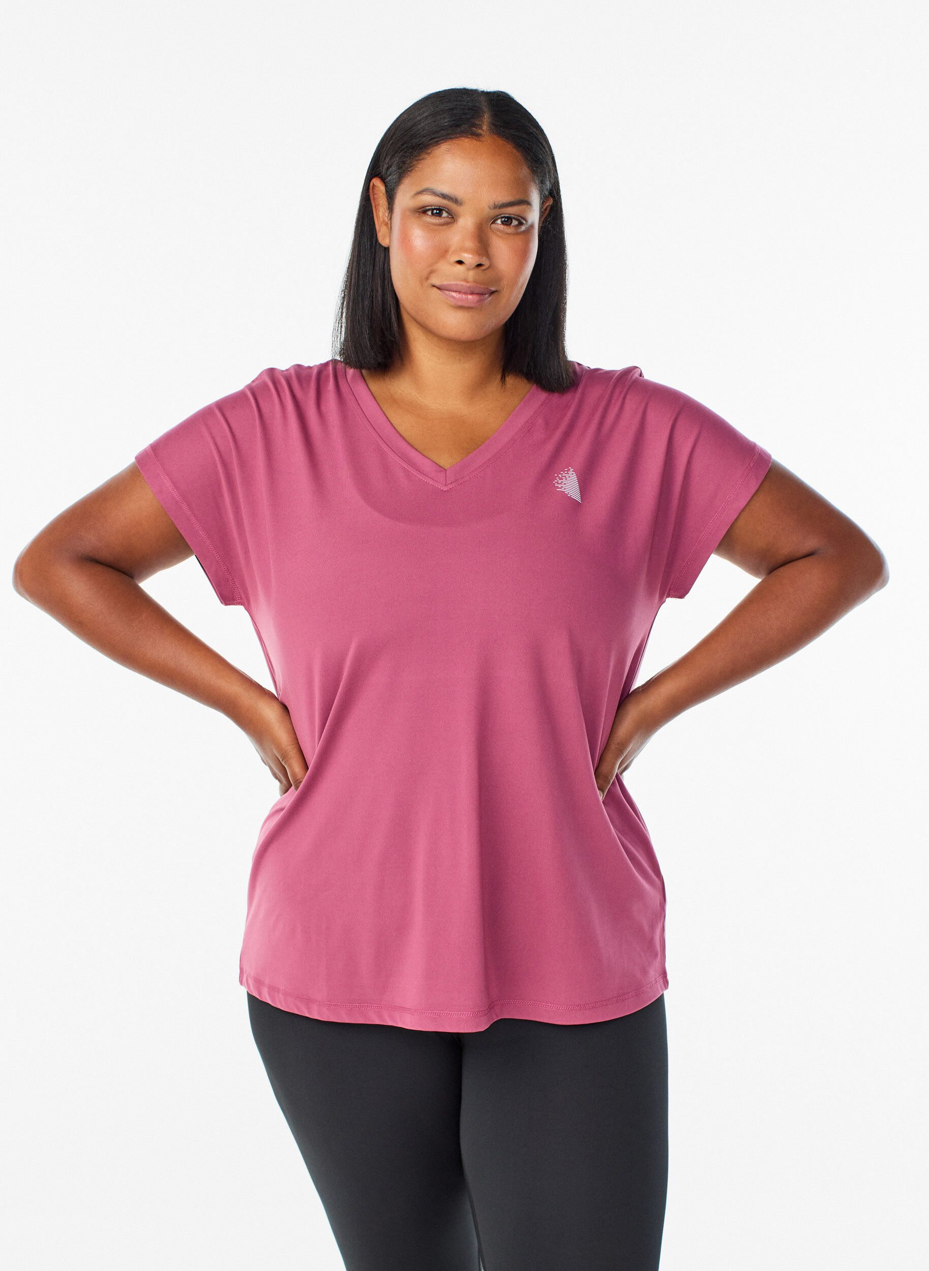 ZizziTr&auml;nings t-shirt med v-ringning och l&ouml;s passform, R&ouml;d, Model image number 0