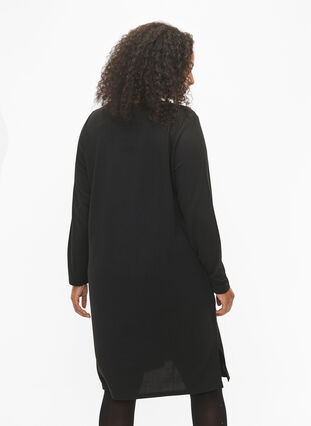 Långärmad jerseyklänning med knappdetaljer, Black, Model image number 1