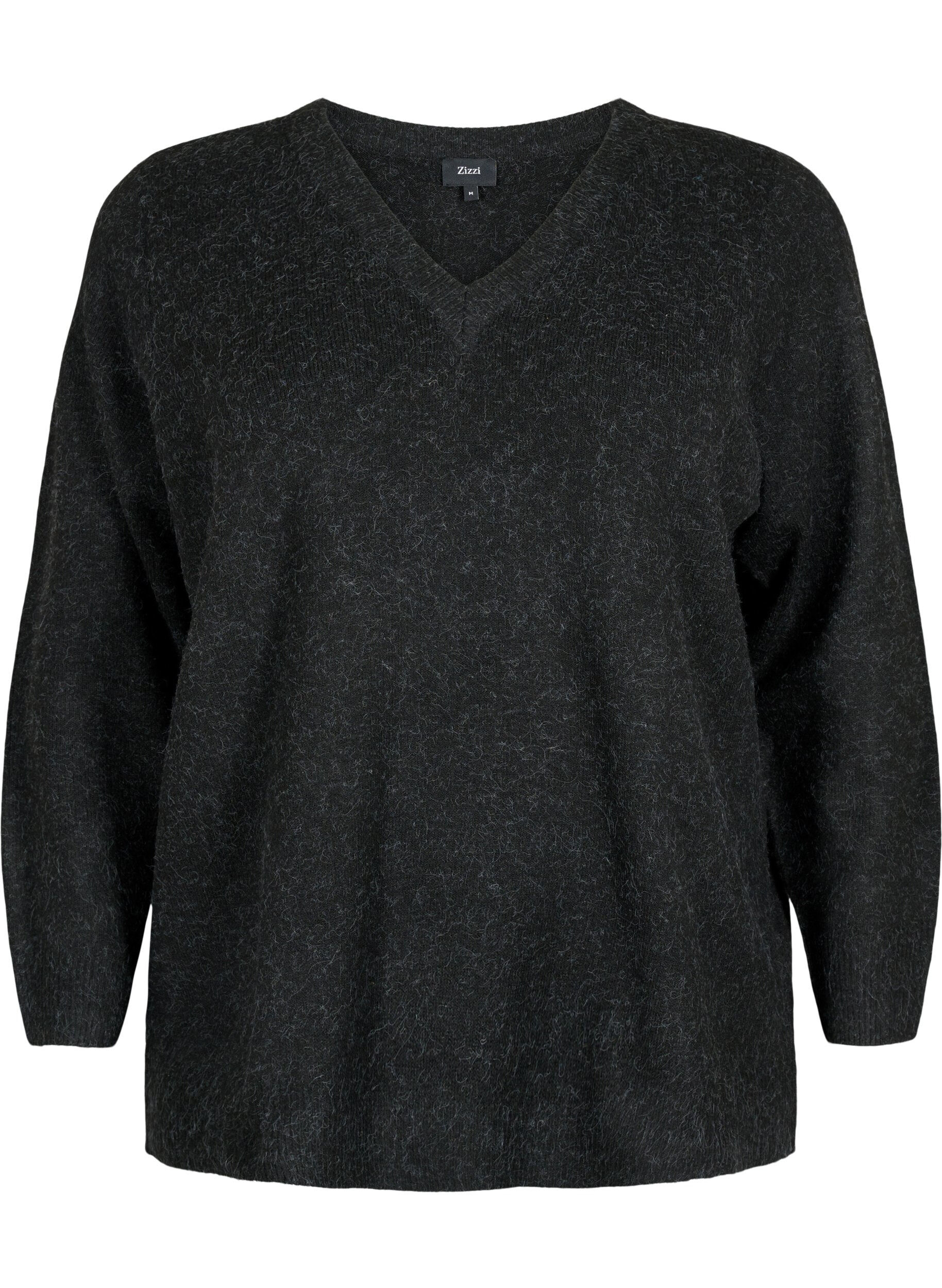 ZizziMelerad pullover med V-ringning, Dark Grey Melange, Packshot image number 0