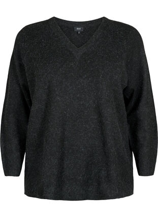 Melerad pullover med V-ringning, Dark Grey Melange, Packshot image number 0