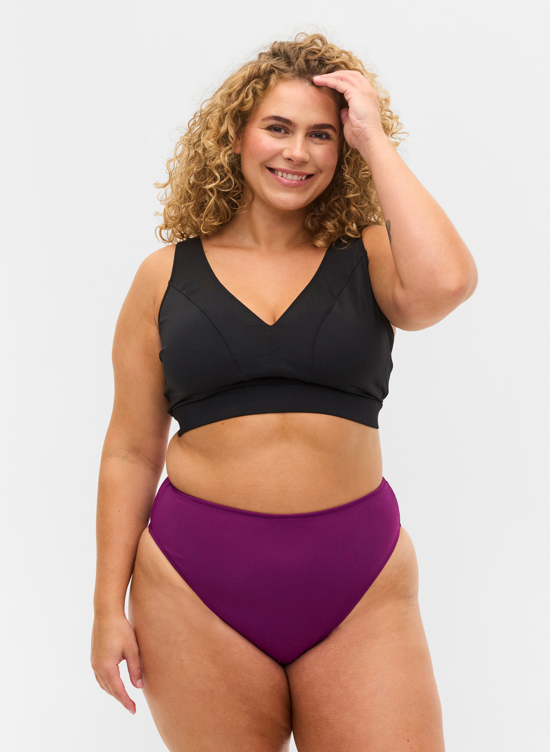 Zizzi Bikinitrosa med h&ouml;g midja, Lila, Model image number 0