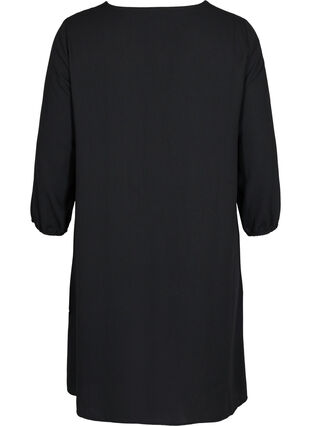Klänning med spets och 3/4-ärmar, Black, Packshot image number 1