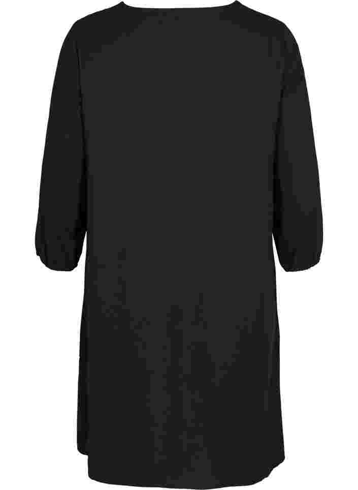 Klänning med spets och 3/4-ärmar, Black, Packshot image number 1