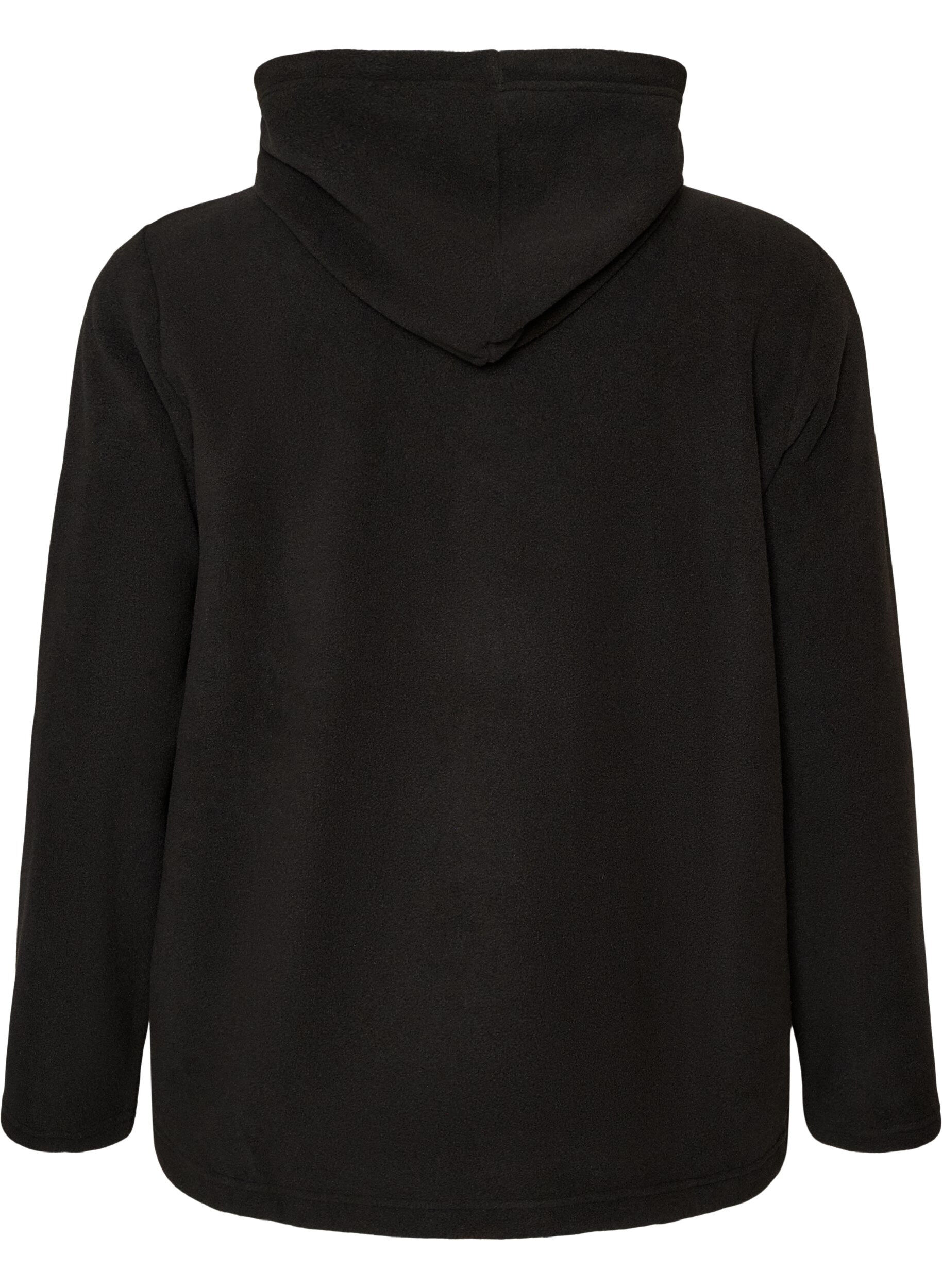 ZizziHuvtr&ouml;ja i fleece med h&ouml;g hals och broderad text, Svart, Packshot image number 1