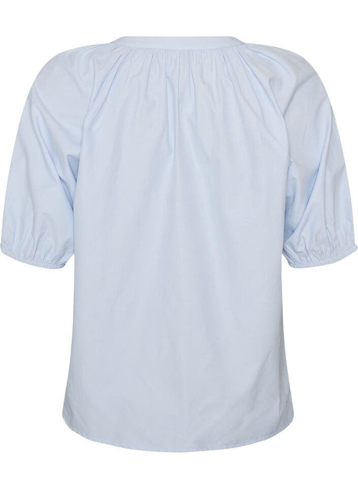 Skjortblus med kn&auml;ppning och knytsk&auml;rp, Bl&aring;, Packshot image number 1