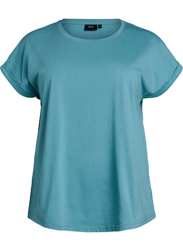 Kort&auml;rmad t-shirt i bomullsblandning, Bl&aring;, Packshot image number 0