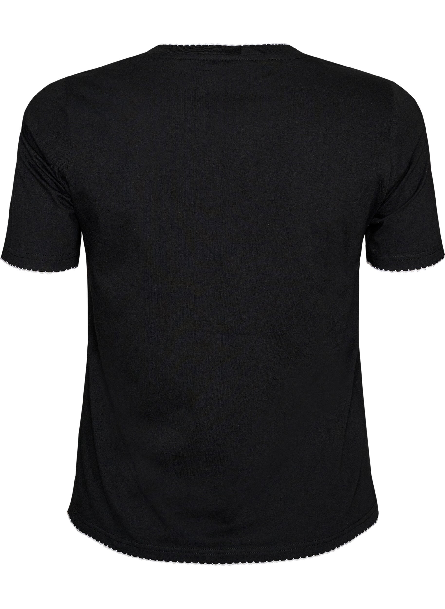 ZizziT-shirt i bomull med v&aring;giga kontrasterande kanter, Svart, Packshot image number 1