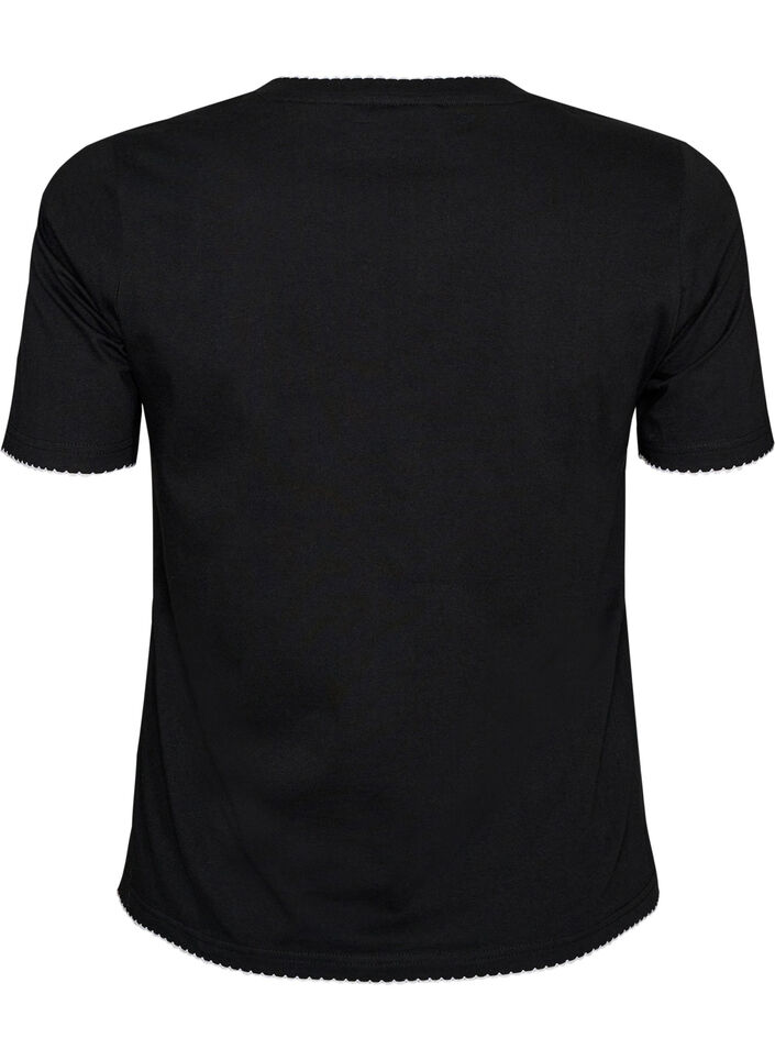 T-shirt i bomull med v&aring;giga kontrasterande kanter, Svart, Packshot image number 1