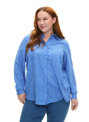 FLASH - Skjorta med prickar, Marina White Dot, Model image number 0