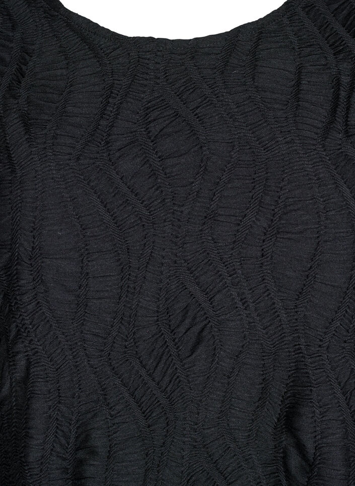 Blus med struktur och 3/4-&auml;rmar, Svart, Packshot image number 2