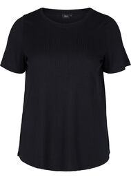 Enfärgad ribbad t-shirt med korta ärmar, Black