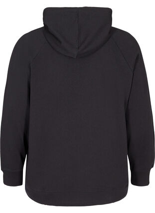 Sweatshirt i bomull med huva och ficka, Black, Packshot image number 1
