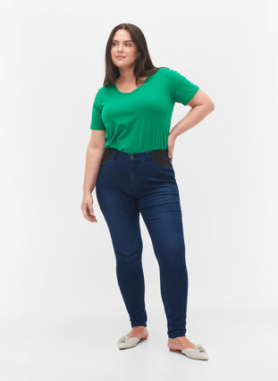 Super slim Amy jeans med resår i midjan, Dark blue, Model image number 0
