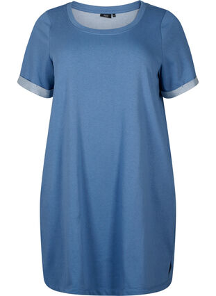 Kortärmad sweatshirtklänning med fickor, Moonlight Blue, Packshot image number 0