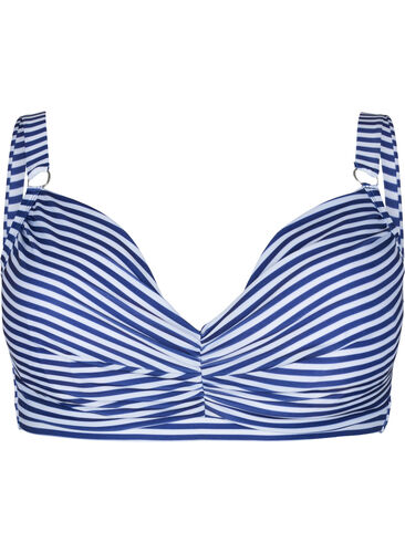 Tryckt bikini-bh med bygel, Blue Striped, Packshot image number 0