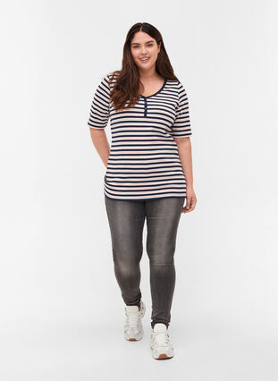 Randig och ribbad t-shirt i bomull, Blue Rose Stripe, Model image number 2