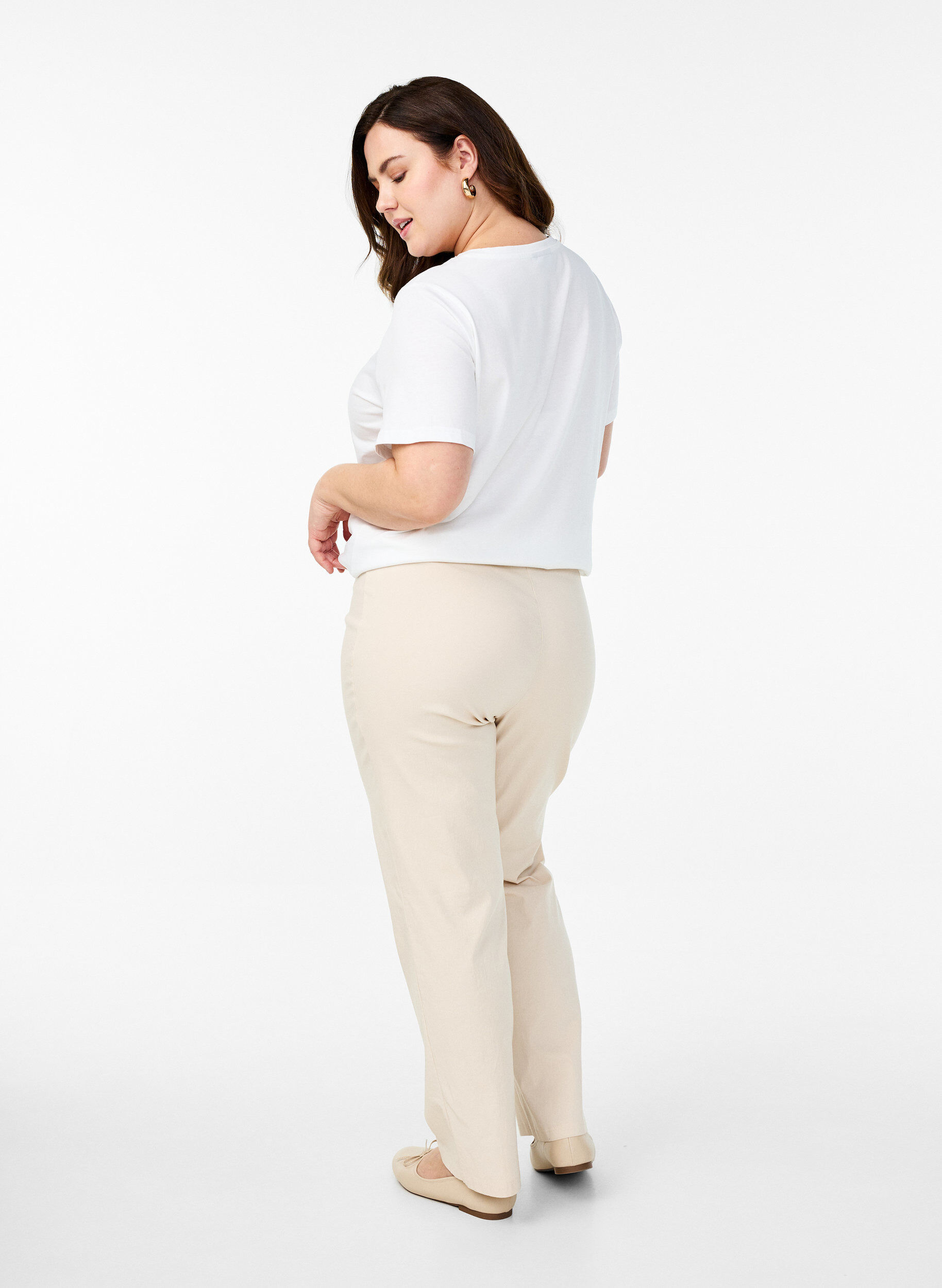 Zizzi Stretchiga byxor i viskos, Beige, Model image number 1