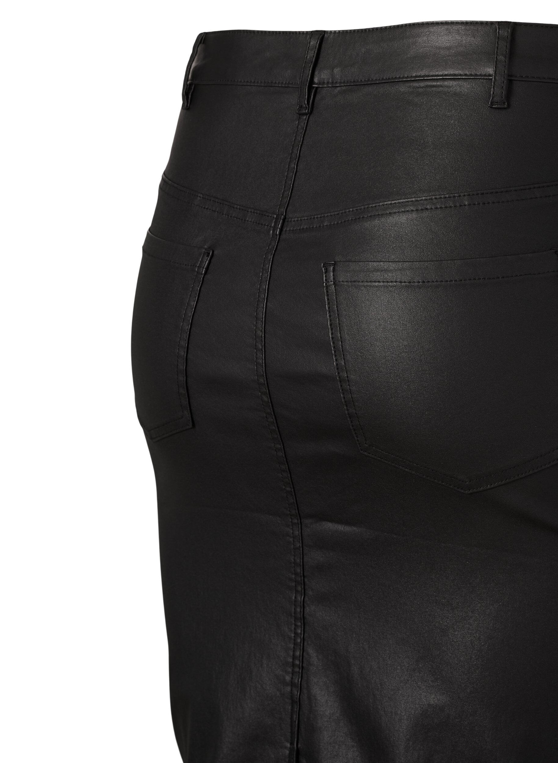 Zizzi Coated kjol med slits, Black, Packshot image number 2