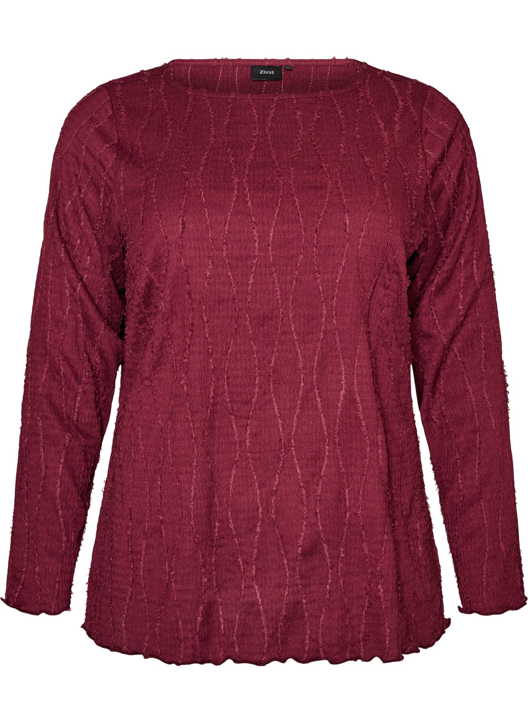 ZizziBlus i jersey med v&aring;gig struktur, R&ouml;d, Packshot image number 0