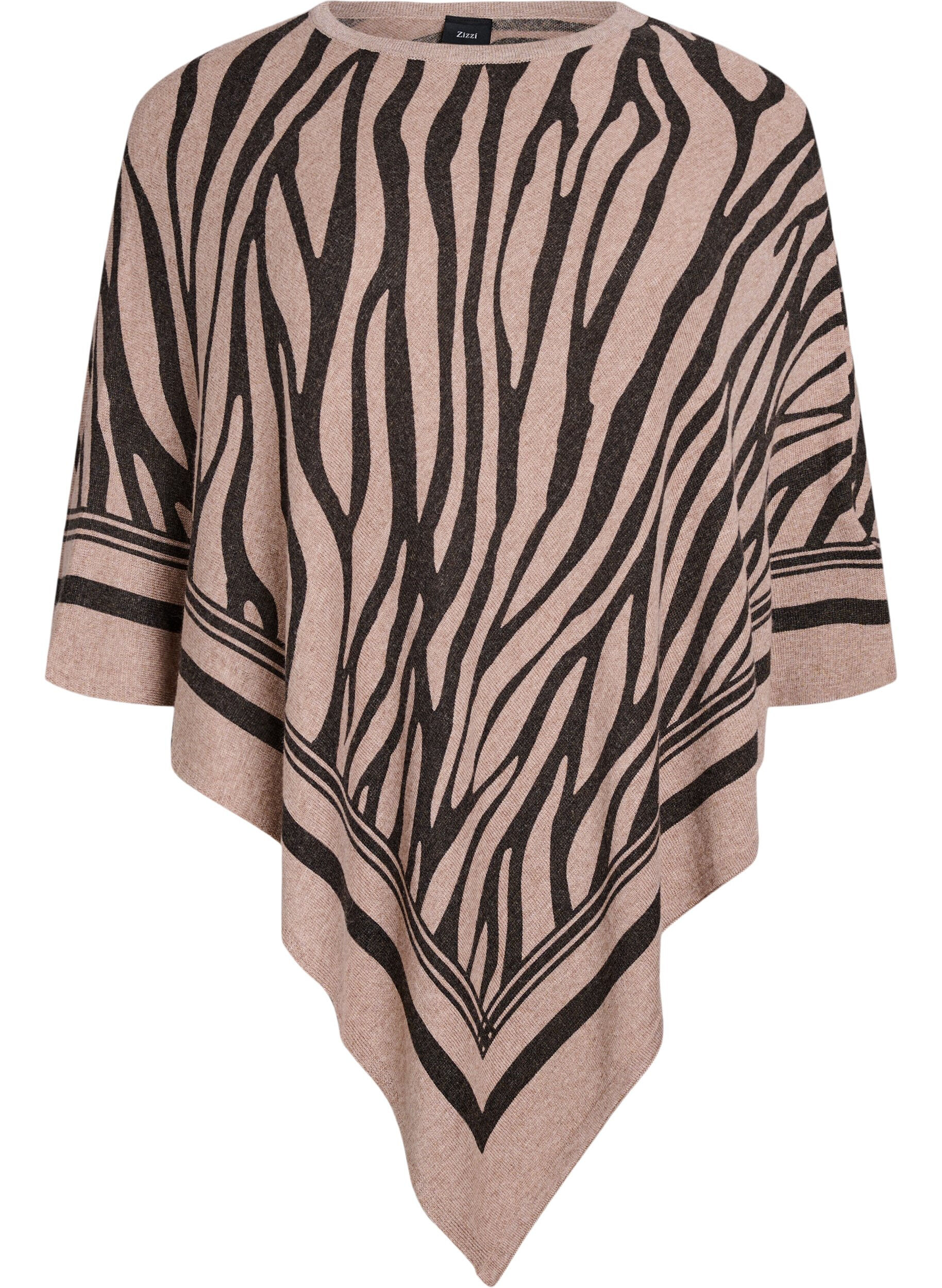 Zizzi Fin stickad poncho, Svart, Packshot image number 0