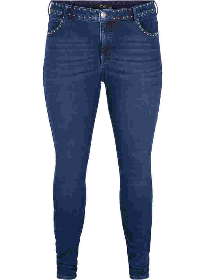 Super slim Amy jeans med nitar, Dark blue, Packshot image number 0