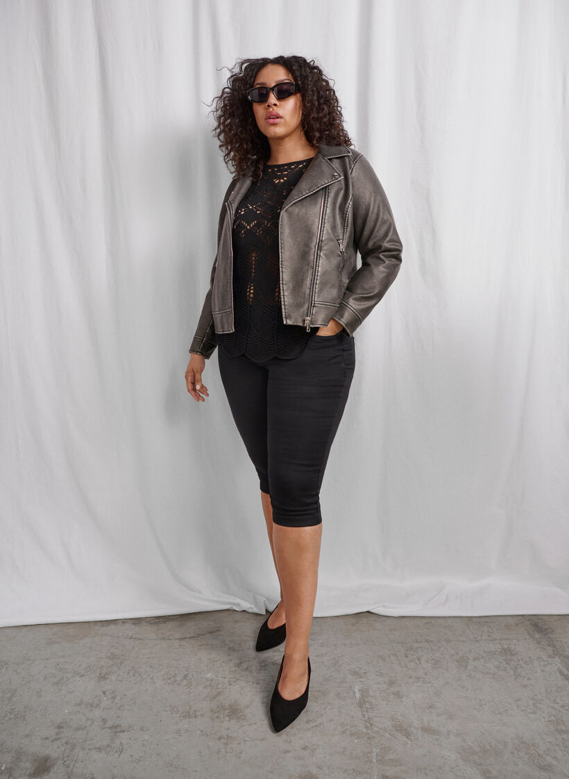 Stickad blus med spetsmönster, Black, Image image number 0