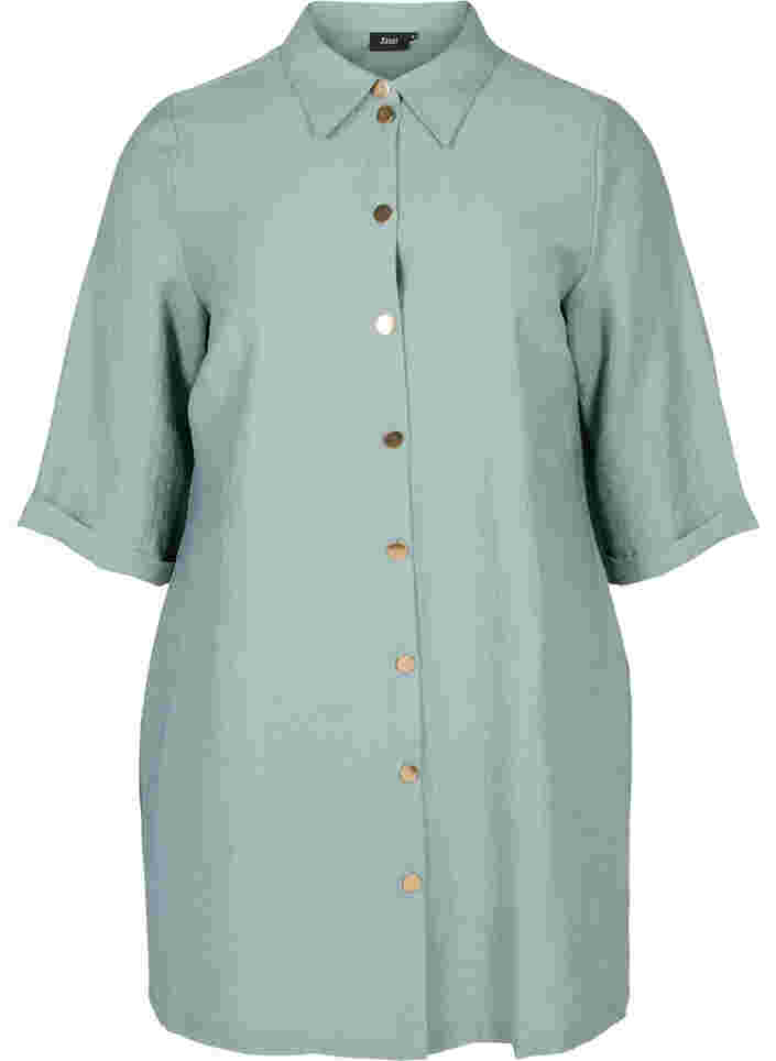 Lång skjorta med 3/4-ärmar, Thyme, Packshot image number 0