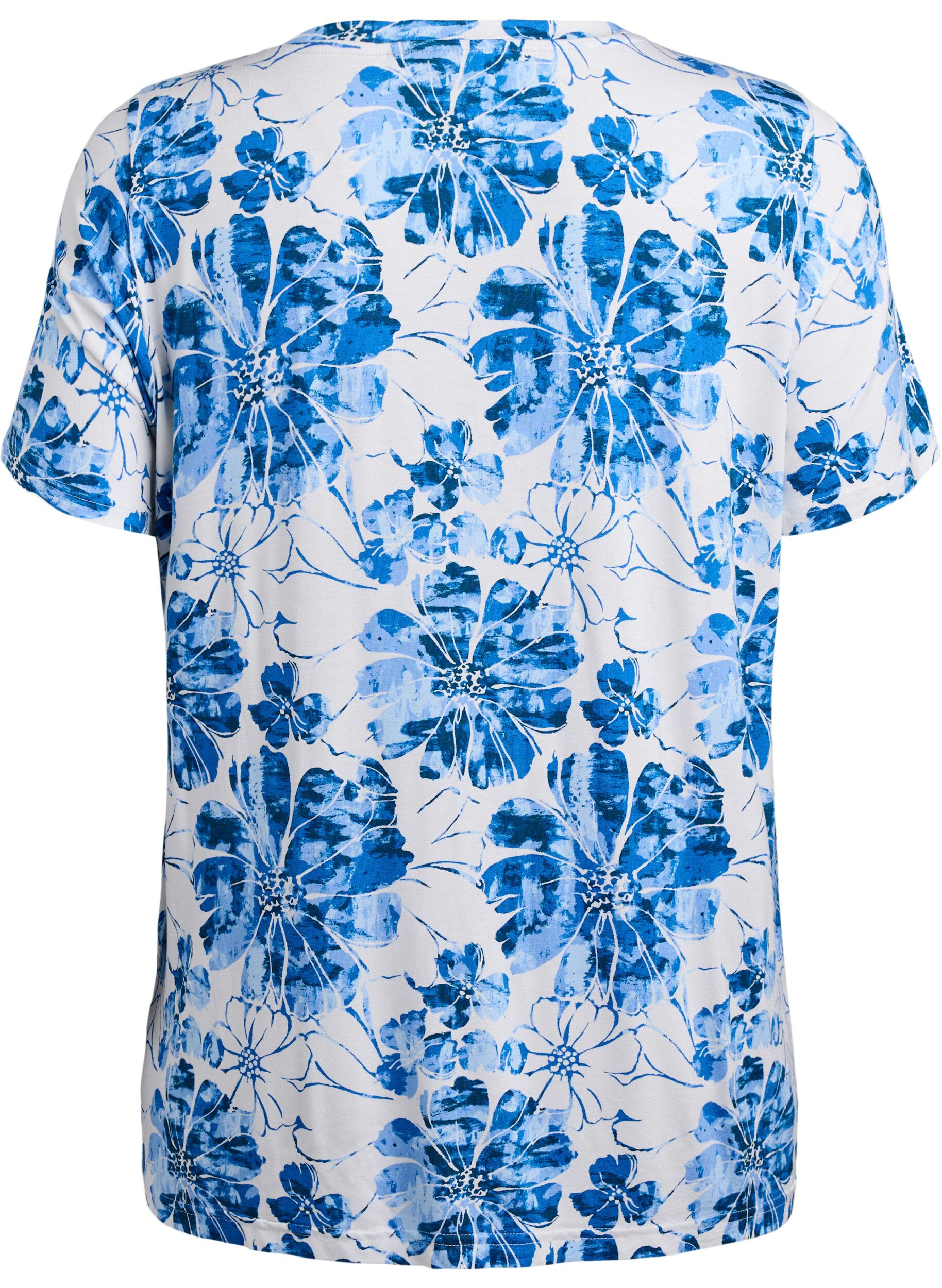 Zizzi T-shirt med blommigt tryck, Bl&aring;, Packshot image number 1