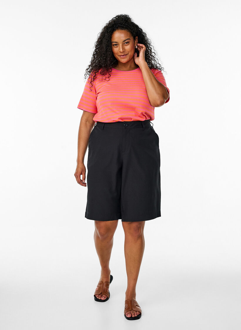 Randig t-shirt med ribbad struktur, Orange, Model image number 1