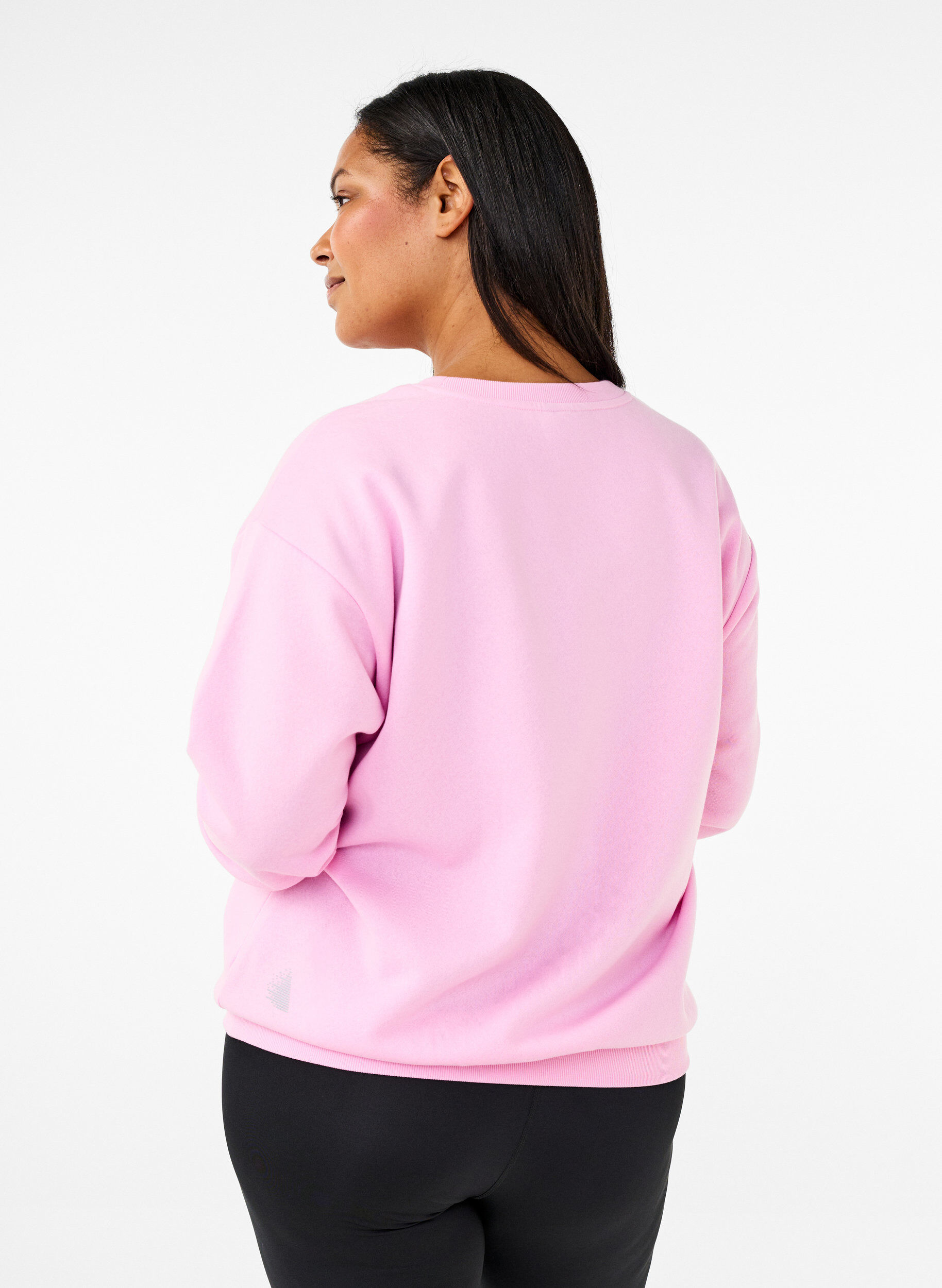 Zizzi Sweatshirt med frott&eacute;text, Rosa, Model image number 2