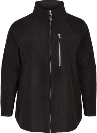 Fleece cardigan med blixtlås, Black, Packshot image number 0
