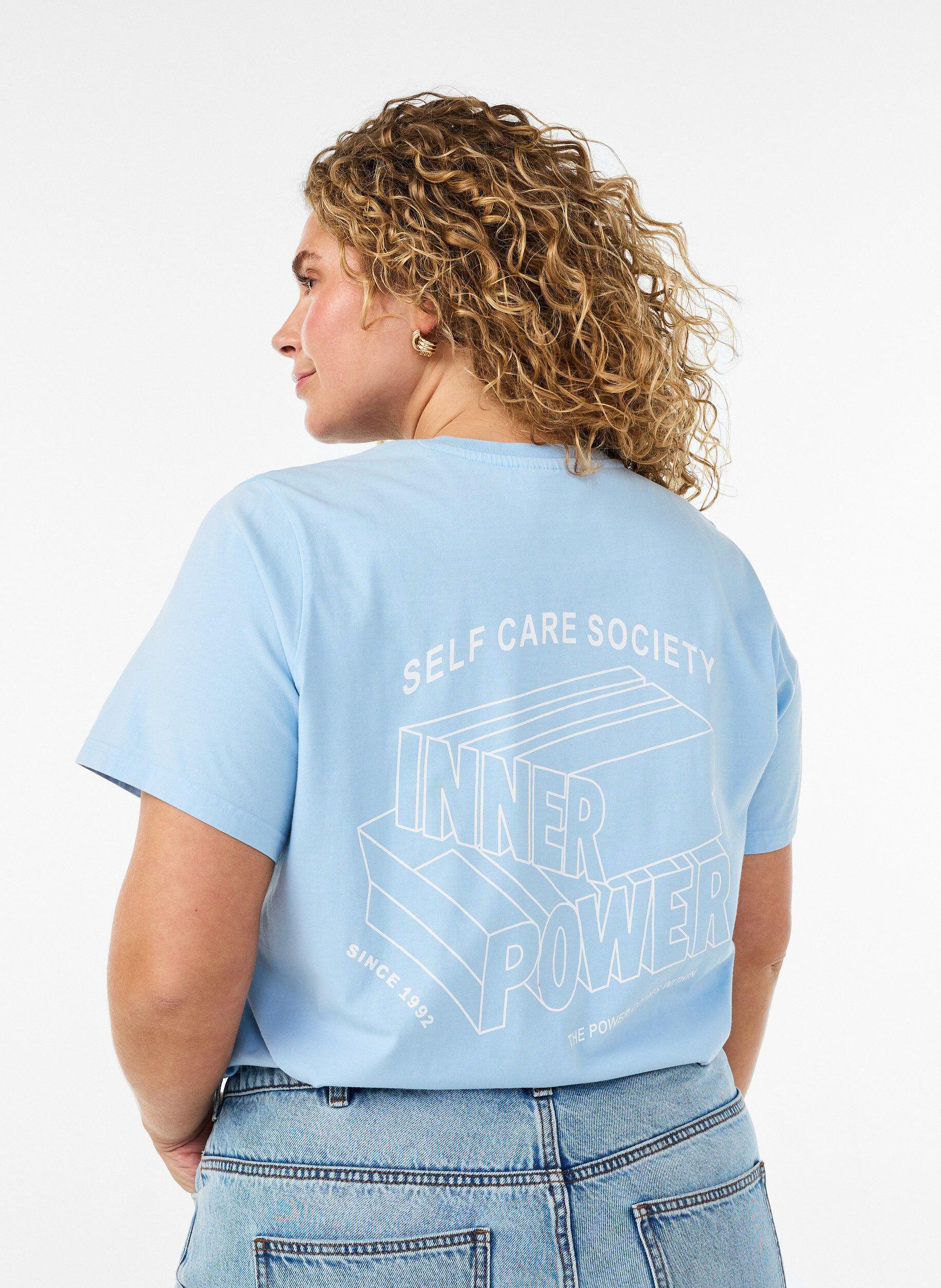 ZizziT-shirt i ekologisk bomull med grafiskt tryck, Bl&aring;, Model image number 0