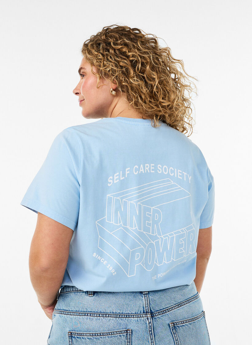 T-shirt i ekologisk bomull med grafiskt tryck, Bl&aring;, Model image number 0