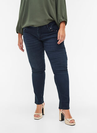 Slim fit Emily jeans med nitar, Dark blue, Model image number 2